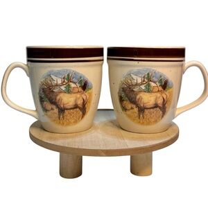 CABELAS Bugling Elk by Folkcraft 4.5 inch Stoneware Mug Coffee Cup Set of 2
